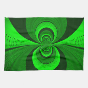 Abstract Bright Green Groovy kaleidoscope Pattern Tea Towel