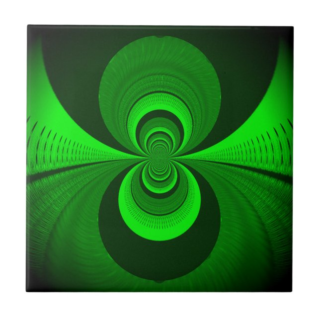 Abstract Bright Green Groovy kaleidoscope Pattern  Tile (Front)