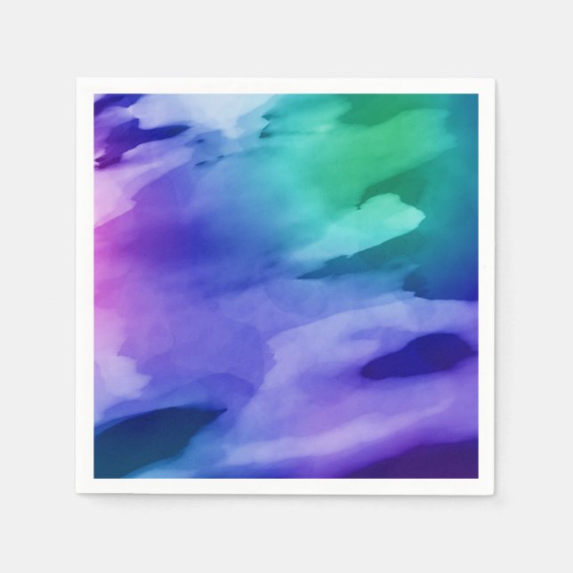 Abstract Bright Purple Blue Green Watercolor Party Napkin (Front)