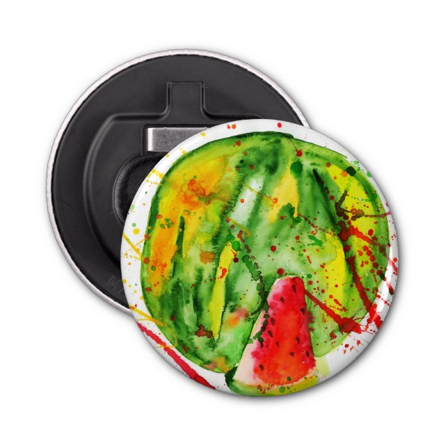 Abstract bright watercolor watermelon bottle opener (Front)