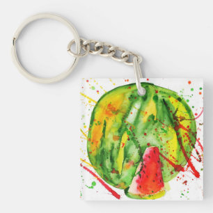 Abstract bright watercolor watermelon key ring