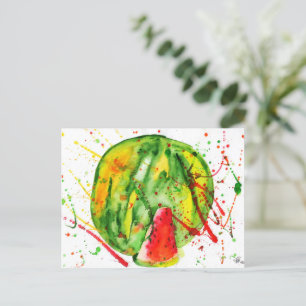 Abstract bright watercolor watermelon postcard
