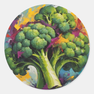 Abstract Broccoli Pattern with Bold Brushstrokes  Classic Round Sticker