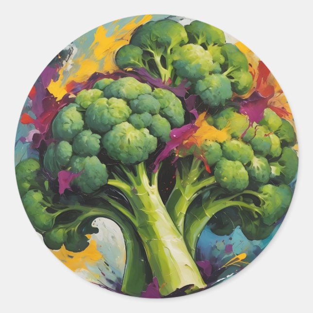 Abstract Broccoli Pattern with Bold Brushstrokes  Classic Round Sticker (Front)