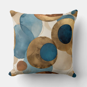 Abstract Bronze, copper and blue circles Cushion