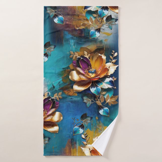 Abstract bronze, gold-blue Baroque style Bath Towel Set (Bath Towel)