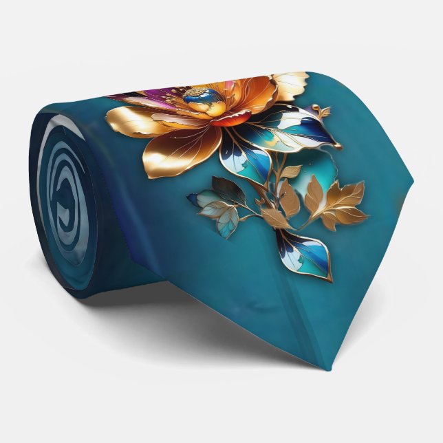 Abstract bronze, gold-blue Baroque style Tie (Rolled)