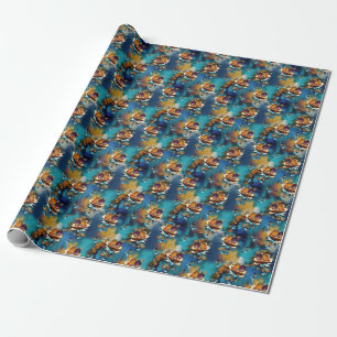Abstract bronze, gold-blue Baroque style Wrapping Paper