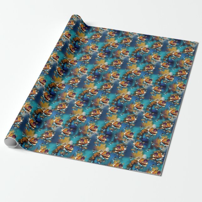 Abstract bronze, gold-blue Baroque style  Wrapping Paper (Unrolled)