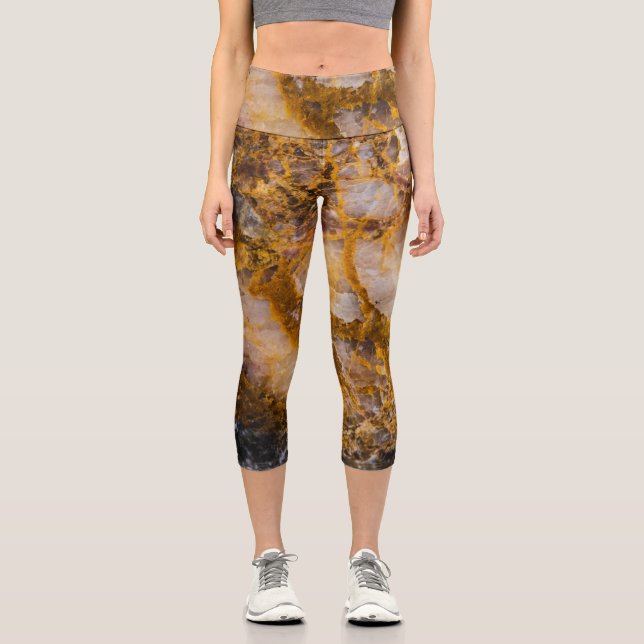 Abstract bronze white mineral rock texture capri leggings (Front)