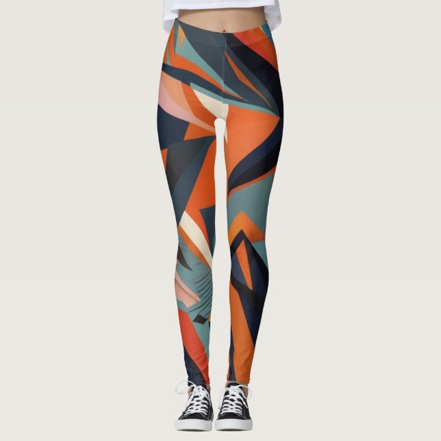 abstract brown and chacolate colours bars leggings (Front)