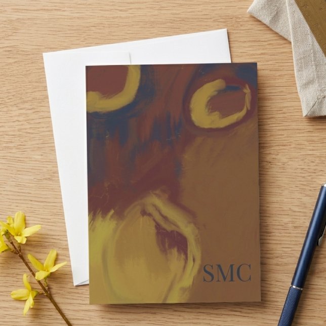 Abstract brown and gold brushstrokes with monogram card (This abstract brown and gold brushstrokes with monogram card is a lovely birthday card for a friend)