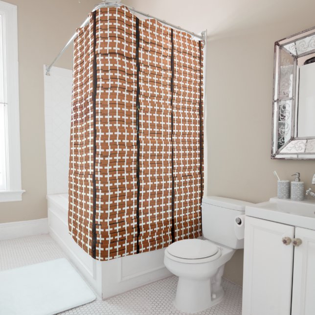 Abstract Brown and White Print Shower Curtain (In Situ)