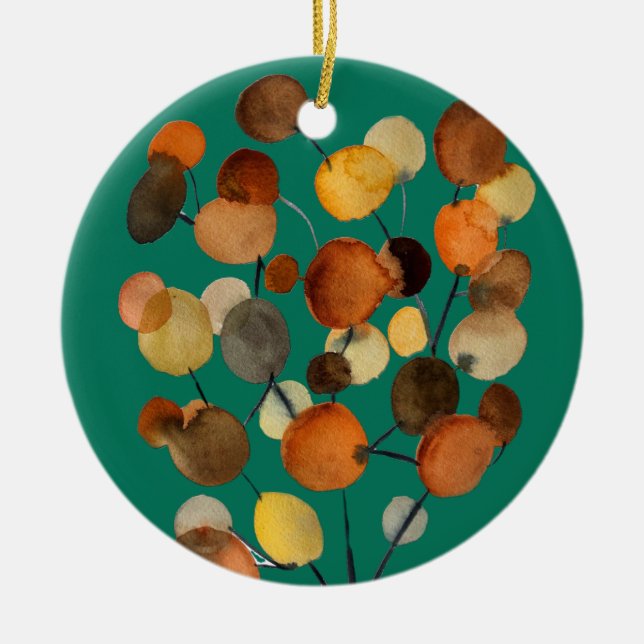 Abstract brown Autumn Earth Tree art Ceramic Ornament (Front)