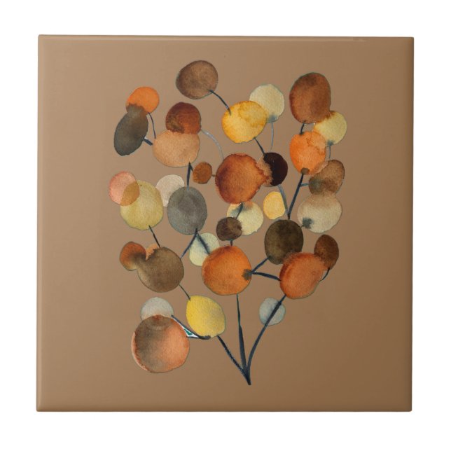 Abstract brown Autumn Earth Tree art Ceramic Tile (Front)