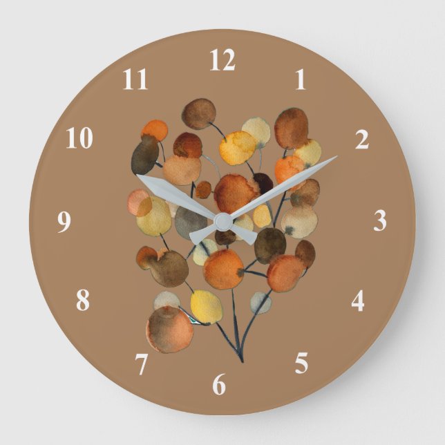 Abstract brown Autumn Earth Tree art Large Clock (Front)
