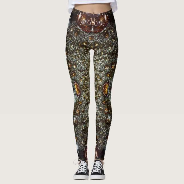Abstract brown, dark grey texture pattern leggings (Front)