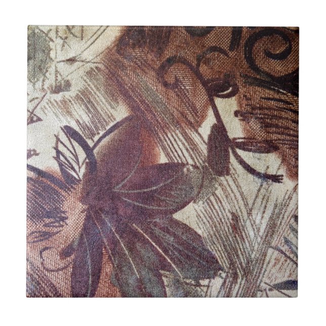 Abstract Brown Floral Design 1 Ceramic Tile (Front)