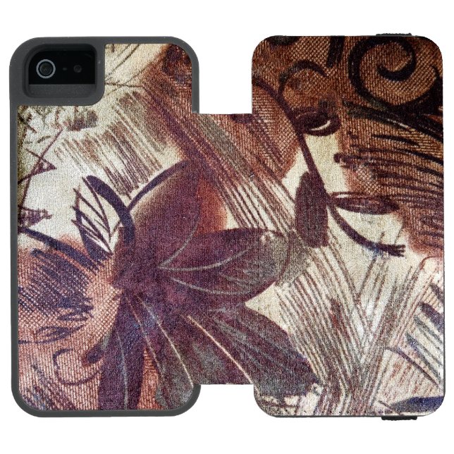 Abstract Brown Floral Design 1 Incipio iPhone Wallet Case (Folio Open)