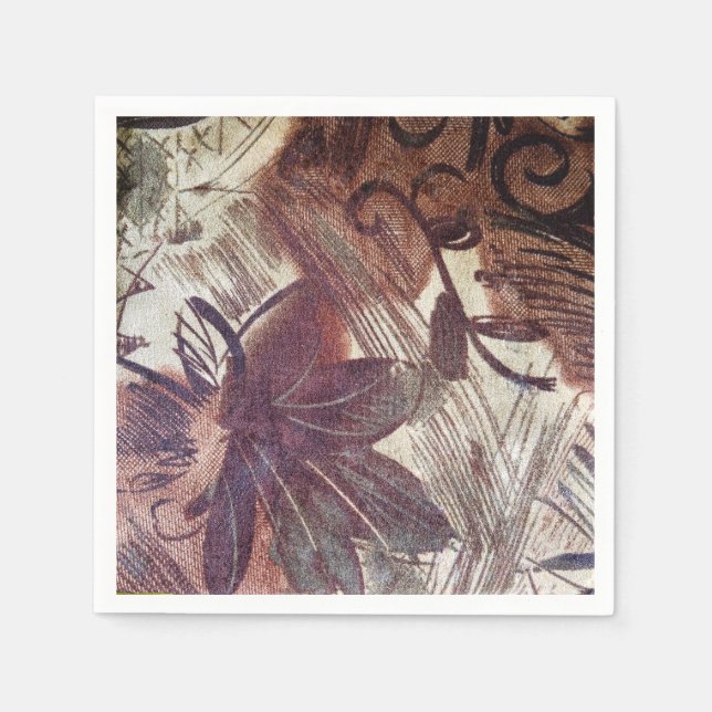 Abstract Brown Floral Design 1 Napkin (Front)