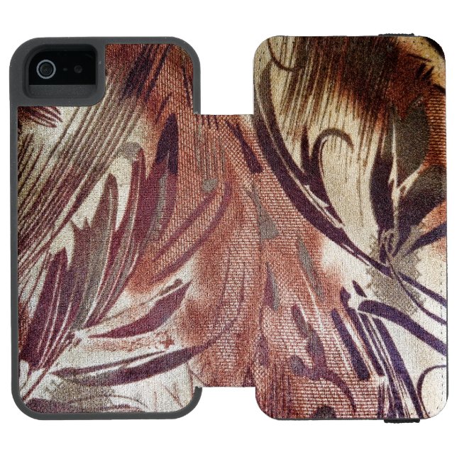 Abstract Brown Floral Design 2 Incipio iPhone Wallet Case (Folio Open)