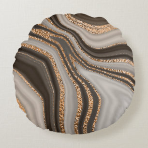 Abstract brown marble with gold texture round cushion