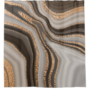 Abstract brown marble with gold texture shower curtain