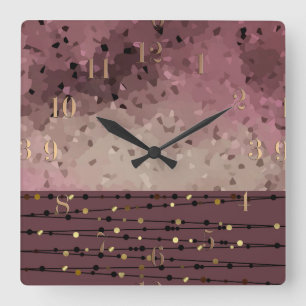 Abstract, brown, pink, pink-brown square wall clock
