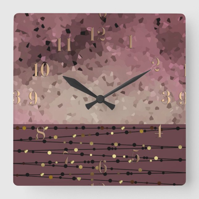 Abstract, brown, pink, pink-brown square wall clock (Front)