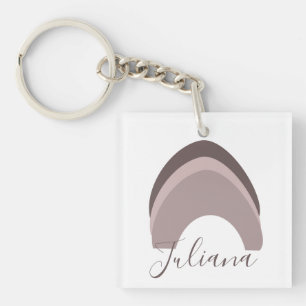Abstract Brown Rainbow Doodle Script Name Key Ring