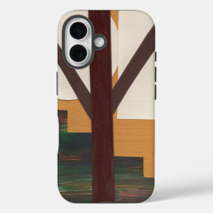 Abstract Brown Tree with Geometric Shapes iPhone 16 Case