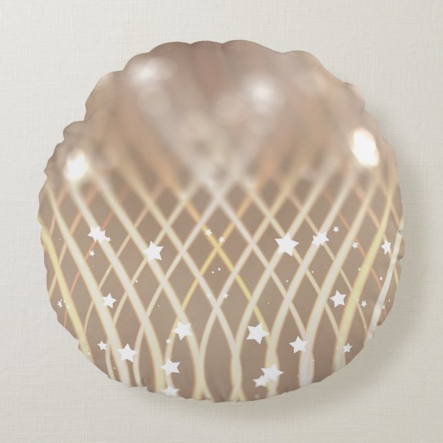 Abstract Brown, Waves Stars Background. Round Cushion (Front)