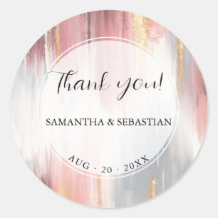 Abstract Brush Stroke Blush Gold Charcoal Classic Round Sticker