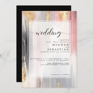 Abstract Brush Stroke Blush Gold Charcoal Invitation
