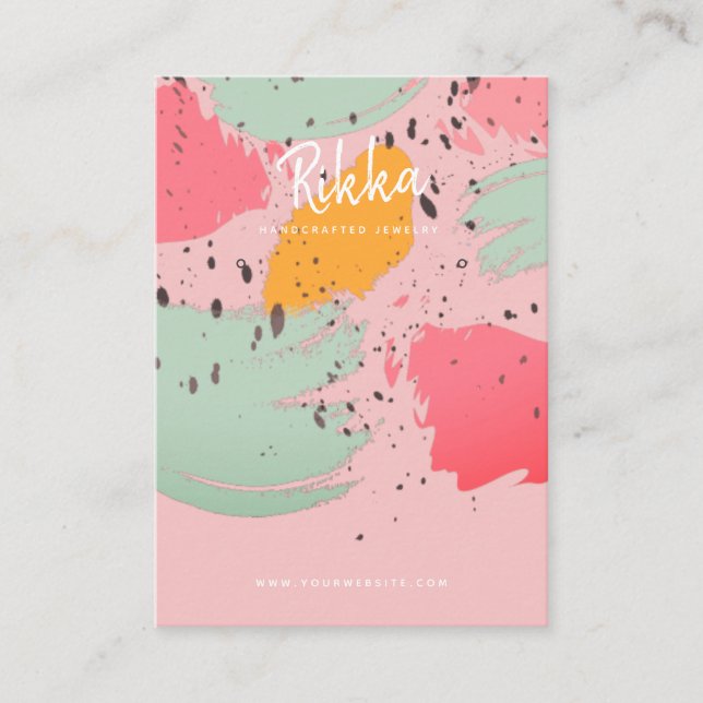 Abstract Brush Stroke Pink Earring Display Business Card (Front)