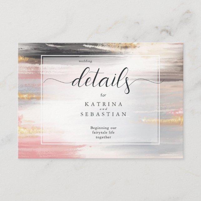 Abstract Brush Strokes Blush Gold Charcoal Enclosure Card (Front)