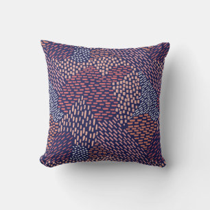 Abstract Brush Strokes, Coral, Peach, Pink, Navy Cushion