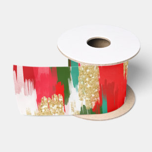 Abstract Brush Strokes Gold Glitter Christmas Satin Ribbon