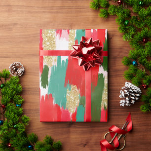 Abstract Brush Strokes Gold Glitter Christmas Wrapping Paper