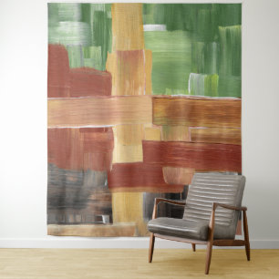 Abstract Brush Strokes Green, Brown, & Earth Tones Tapestry
