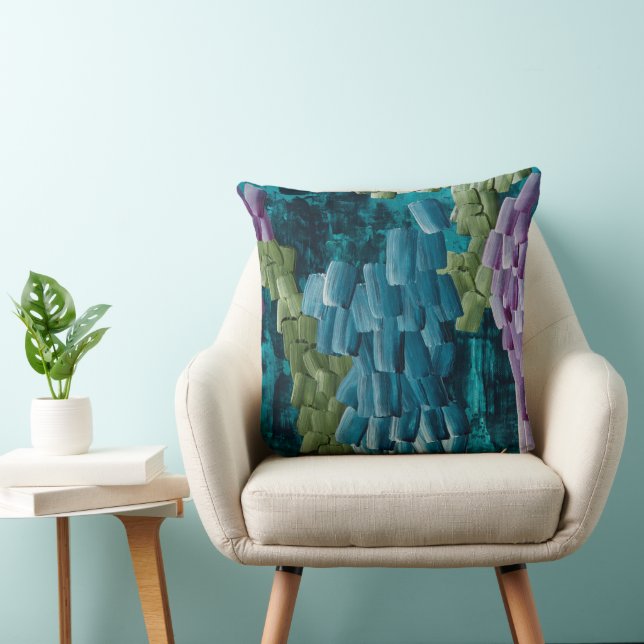 Abstract Brush Strokes in Blue, Green, and Purple Cushion (Chair)