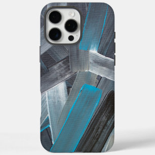 Abstract Brush Strokes in Blue, Grey, and Black iPhone 16 Pro Max Case