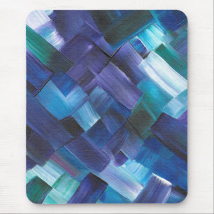 Abstract Brush Strokes in Blue, Teal, and Purple Mouse Pad