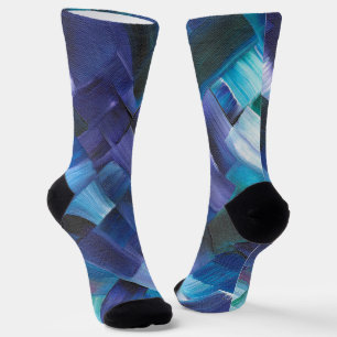 Abstract Brush Strokes in Blue, Teal, and Purple Socks