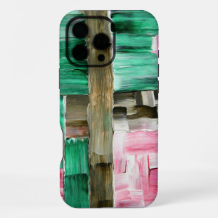 Abstract Brush Strokes in Green, Pink, and Brown iPhone 16 Pro Max Case