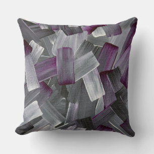 Abstract Brush Strokes in Purple, Black, and Grey Cushion