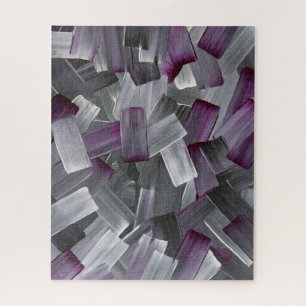 Abstract Brush Strokes in Purple, Black, and Grey Jigsaw Puzzle