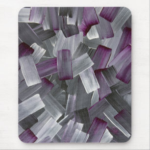 Abstract Brush Strokes in Purple, Black, and Grey Mouse Pad
