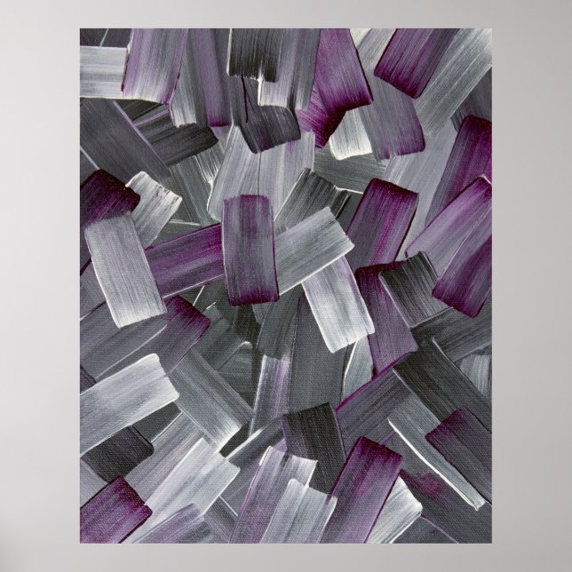 Abstract Brush Strokes in Purple, Black, and Grey Poster (Front)
