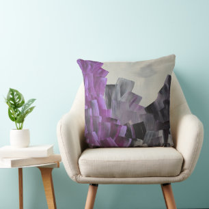 Abstract Brush Strokes in Purple, Grey, and Black Cushion